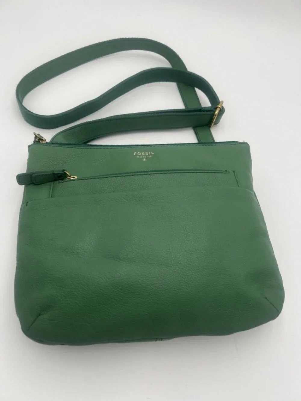 Fossil Green Pebbled Leather Crossbody Bag Adjustable Strap Soft Leather Purse - Picture 3 of 8